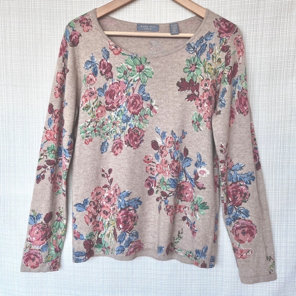Vintage Lambs Wool Angora Sweater Soft Floral Print Cottagecore Eclectic Grandma